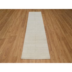 2'6"x10'2" Ivory Modern Piled Flat Weave Textured Hand Knotted Wool Runner Rug