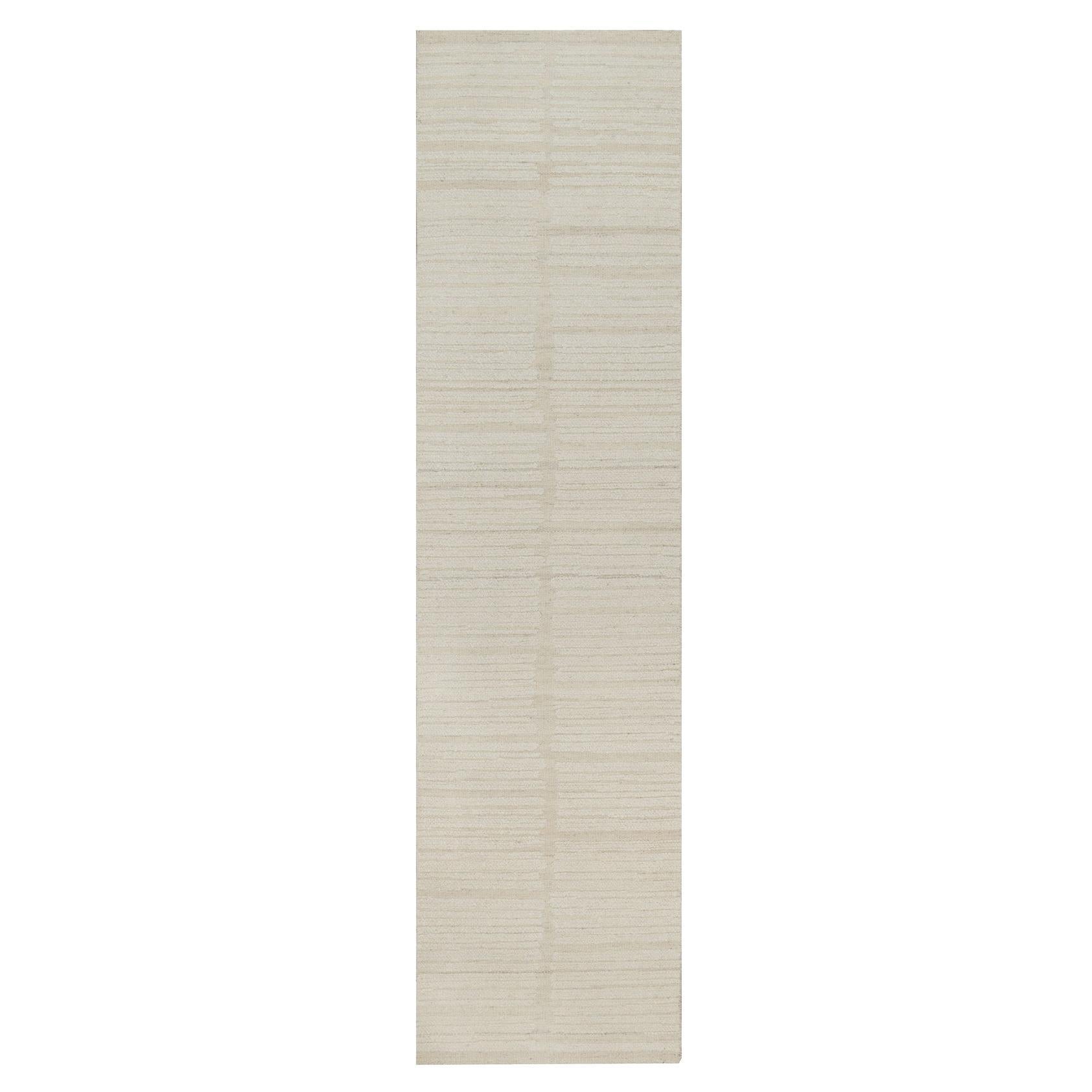 2'6"x10'2" Ivory Modern Piled Flat Weave Textured Hand Knotted Wool Runner Rug