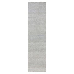 2'6"x10'2" Pastel Gray Hand Knotted Grass Design Organic Undyed Wool Runner Rug