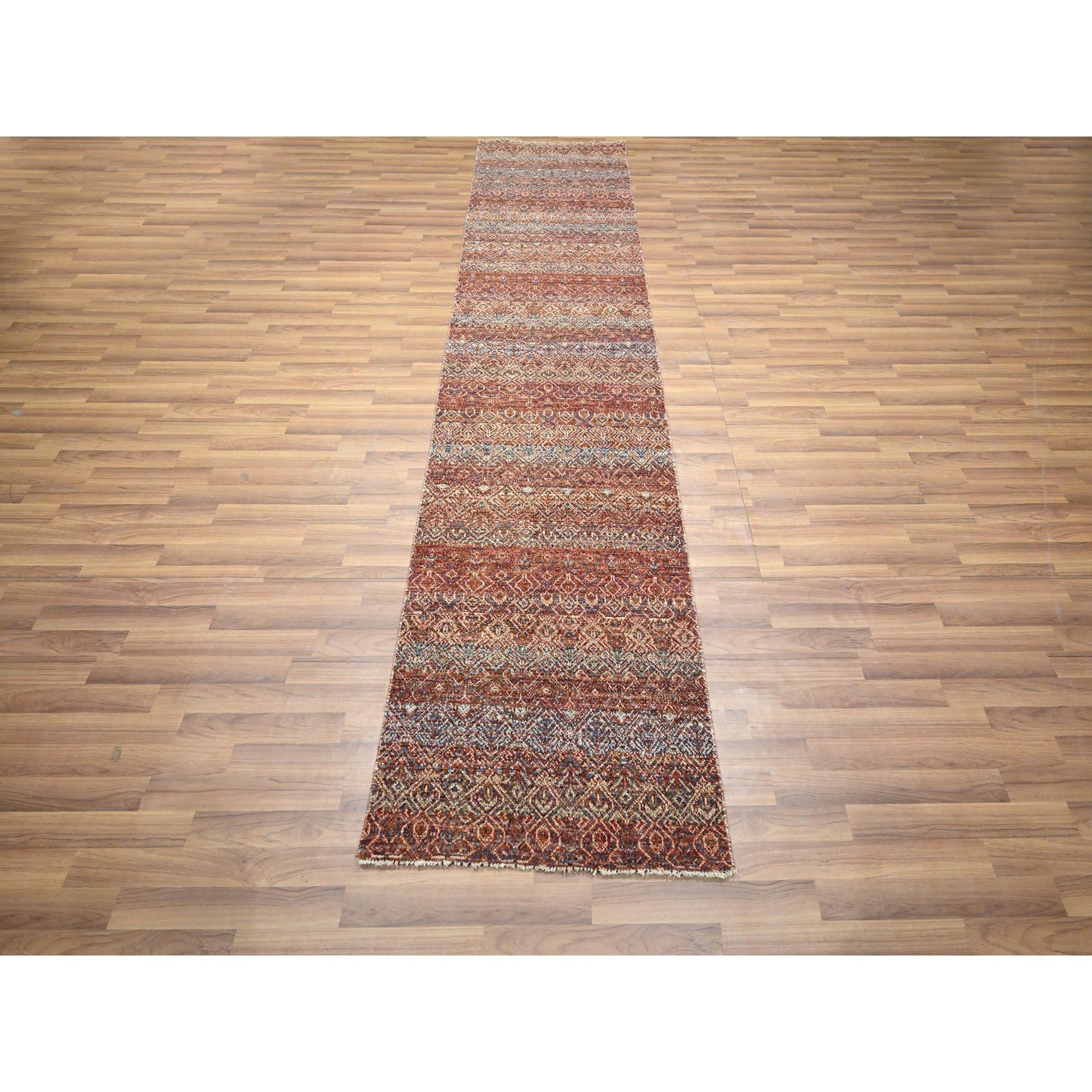 Clay Red, Kohinoor Herat with Small Geometric Repetitive Diamond Pattern, Soft Wool, Tone On Tone, Hand Knotted, Runner, Oriental Rug
Primary materials: Wool
Latex: No Pile 
height: 0.25 Inches
Style: Contemporary
Primary color: Red
Secondary