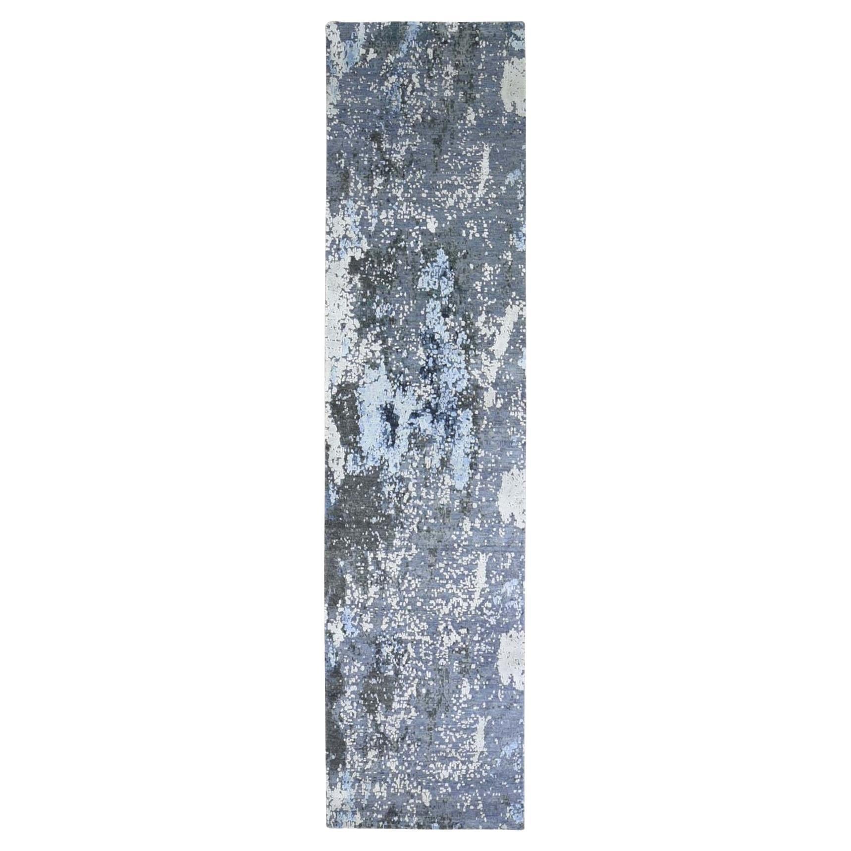 2'6"x10'2" Wool & Silk Abstract Design with Persian Knot Denser Weave Runner Rug
