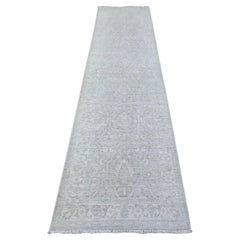 2'6"x10'3" Cloud Gray Soft Wool White Wash Peshawar Hand Knotted Runner Rug