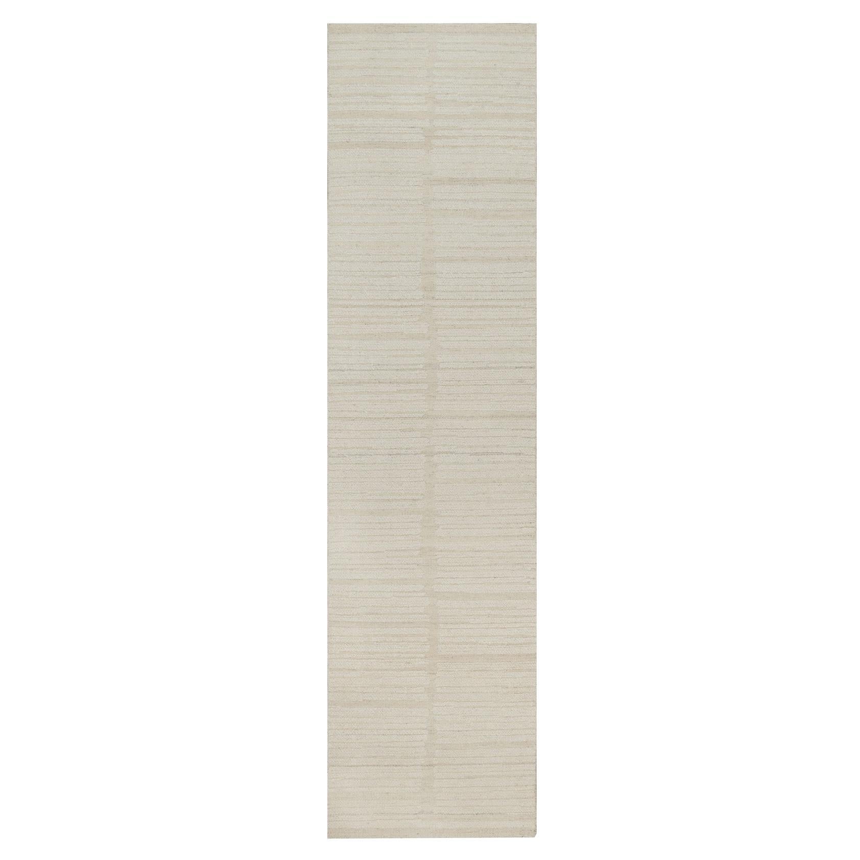 2'6"x10'3" Ivory Modern Piled Flat Weave Textured Hand Knotted Wool Runner Rug
