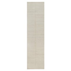 2'6"x10'3" Ivory Modern Piled Flat Weave Textured Hand Knotted Wool Runner Rug