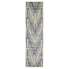 2'6"x10'3" Pure Silk and Textured Wool Wide Runner Zigzag with Graph Design Rug