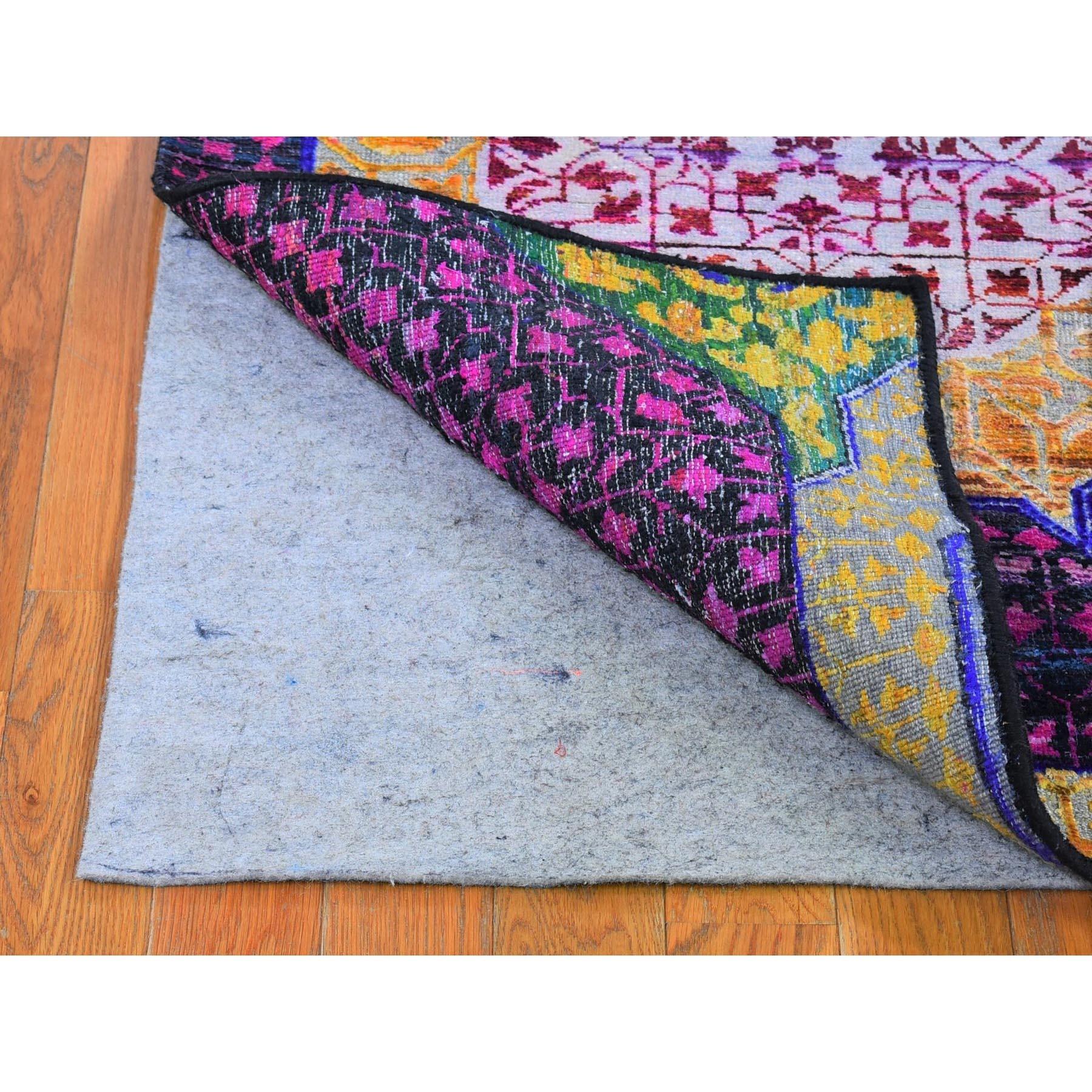 Indiano Tappeto Runner colorato in seta Sari e lana Mamluke Design annodato a mano 2'6 