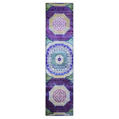 2'6"x10'4" Colorful Sari Silk with Wool Mamluk Design Hand Knotted Runner Rug
