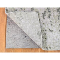 2'6"x10'4" Gray Modern Abstract Design Denser Weave Hand Knotted Pure Wool Rug