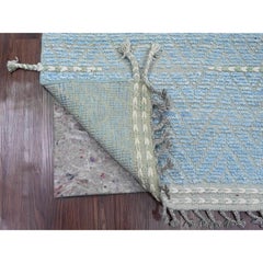 2'6"x10'5" Blue Moroccan Weave Geometric Design Hand Knotted Wool Runner Rug