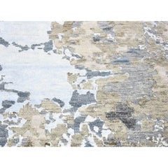 2'6"x10'6" Beige, Modern Abstract Design, Hand Knotted Pure Wool, Runner Rug