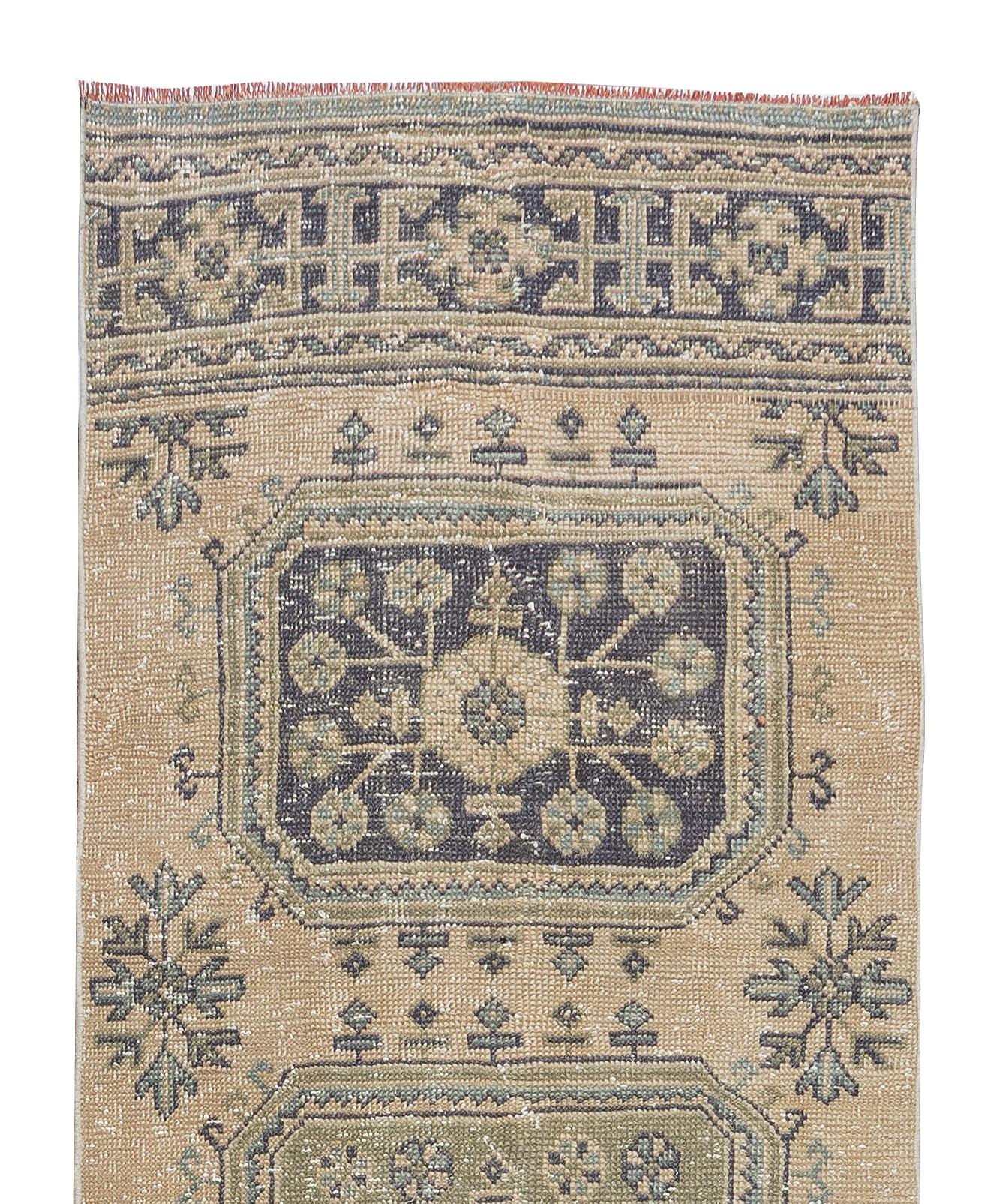 Turkish 2.6x11 Ft One-of-a-kind Anatolian Runner, Ca 1960, Wool Handmade Rug for Hallway For Sale