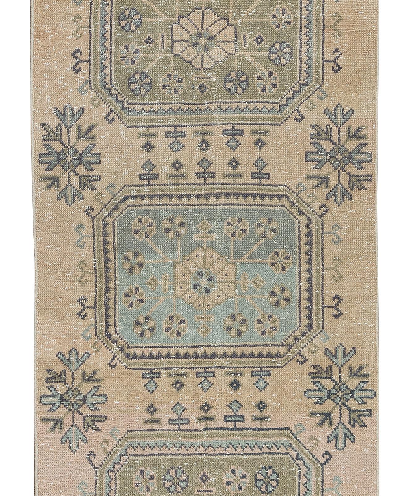 Hand-Woven 2.6x11 Ft One-of-a-kind Anatolian Runner, Ca 1960, Wool Handmade Rug for Hallway For Sale