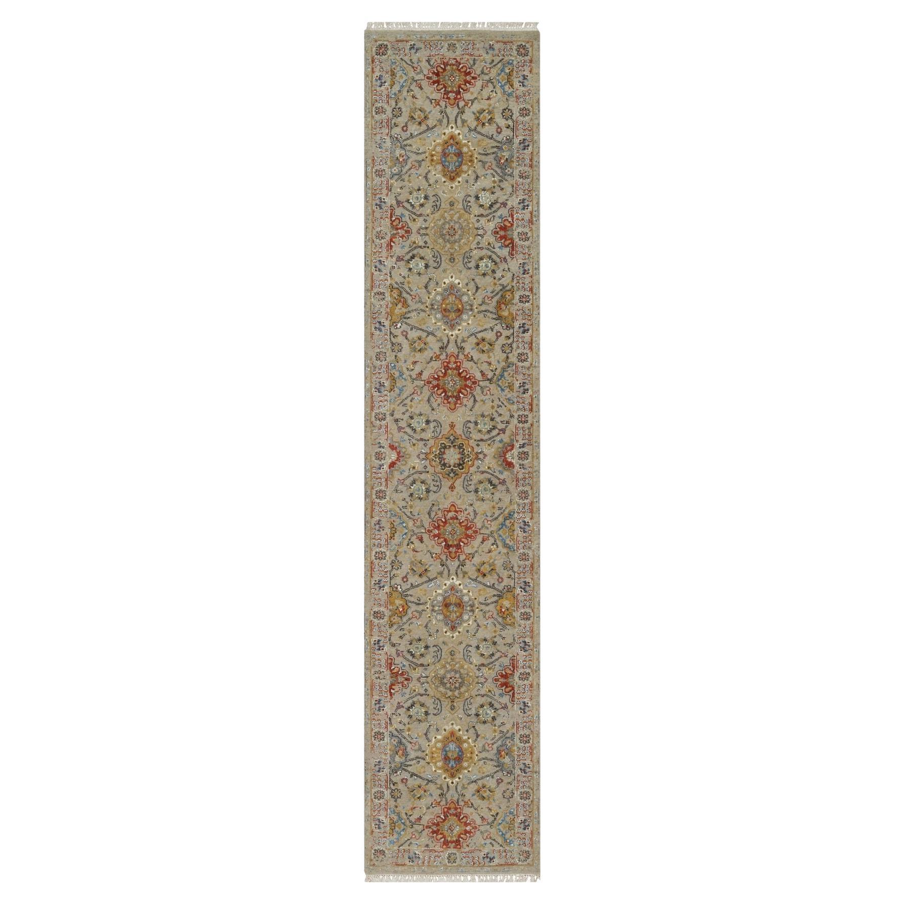 2'6"x11'10" Beaver Brown THE SUNSET ROSETTES Hand Knotted Wool & Silk Runner Rug
