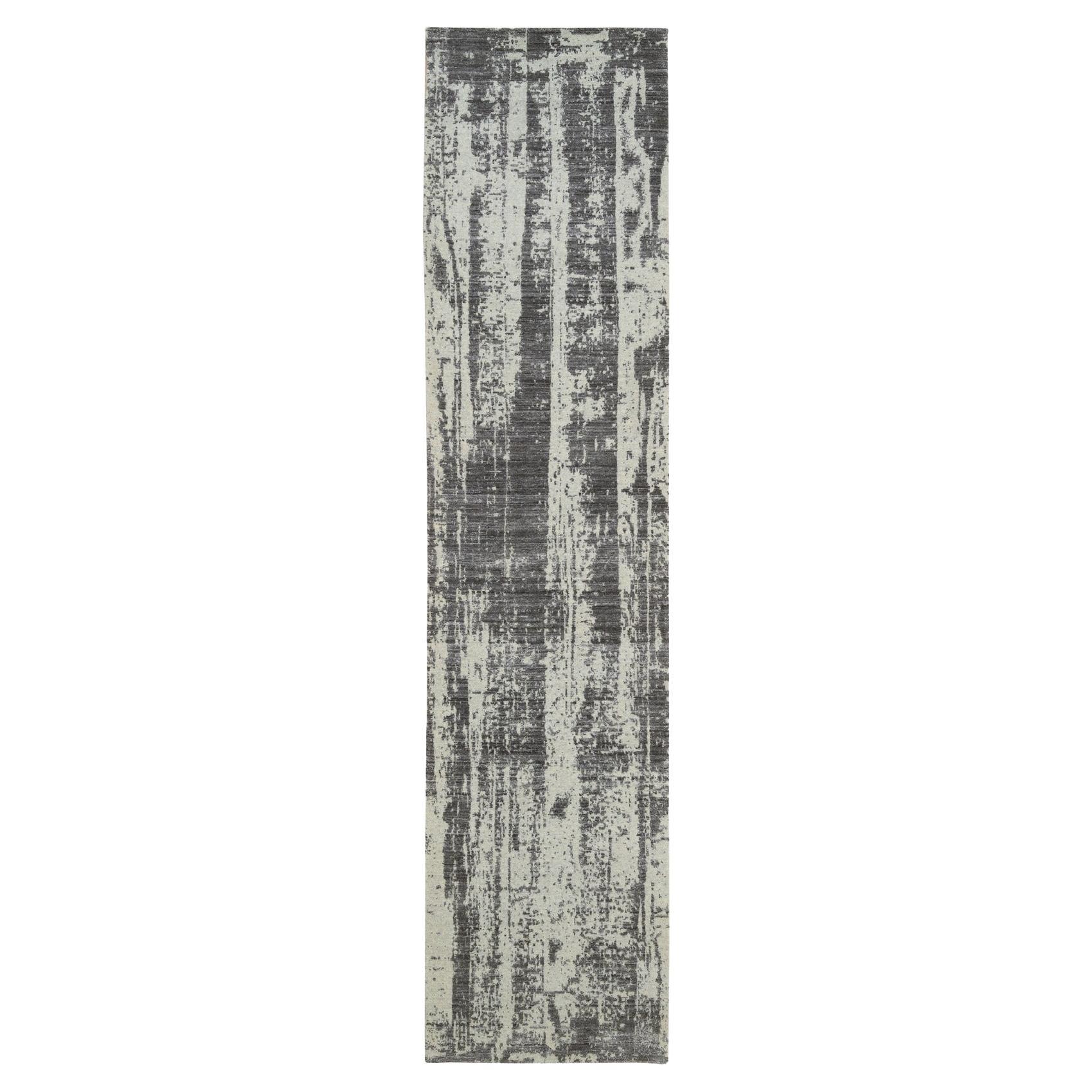 2'6 "x11'10" Noir Tapis en laine ton sur ton Jacquard Design Modern Loomed Hand