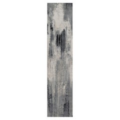 2'6"x11'10" Black-Ivory Hand Knotted Abstract Design Wool and Silk Runner Rug