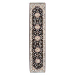 2'6"x11'10"  Blue Nain Medallion Design 250 KPSI Hand Knotted Wool Runner Rug