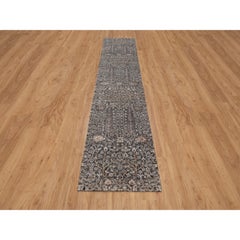 2'6"x11'10" Brown Cypress Tree Design Hand Knotted Wool and Silk Runner Rug