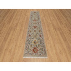 2'6"x11'10" Brown THE SUNSET ROSETTES Hand Knotted Wool and Pure Silk Runner Rug