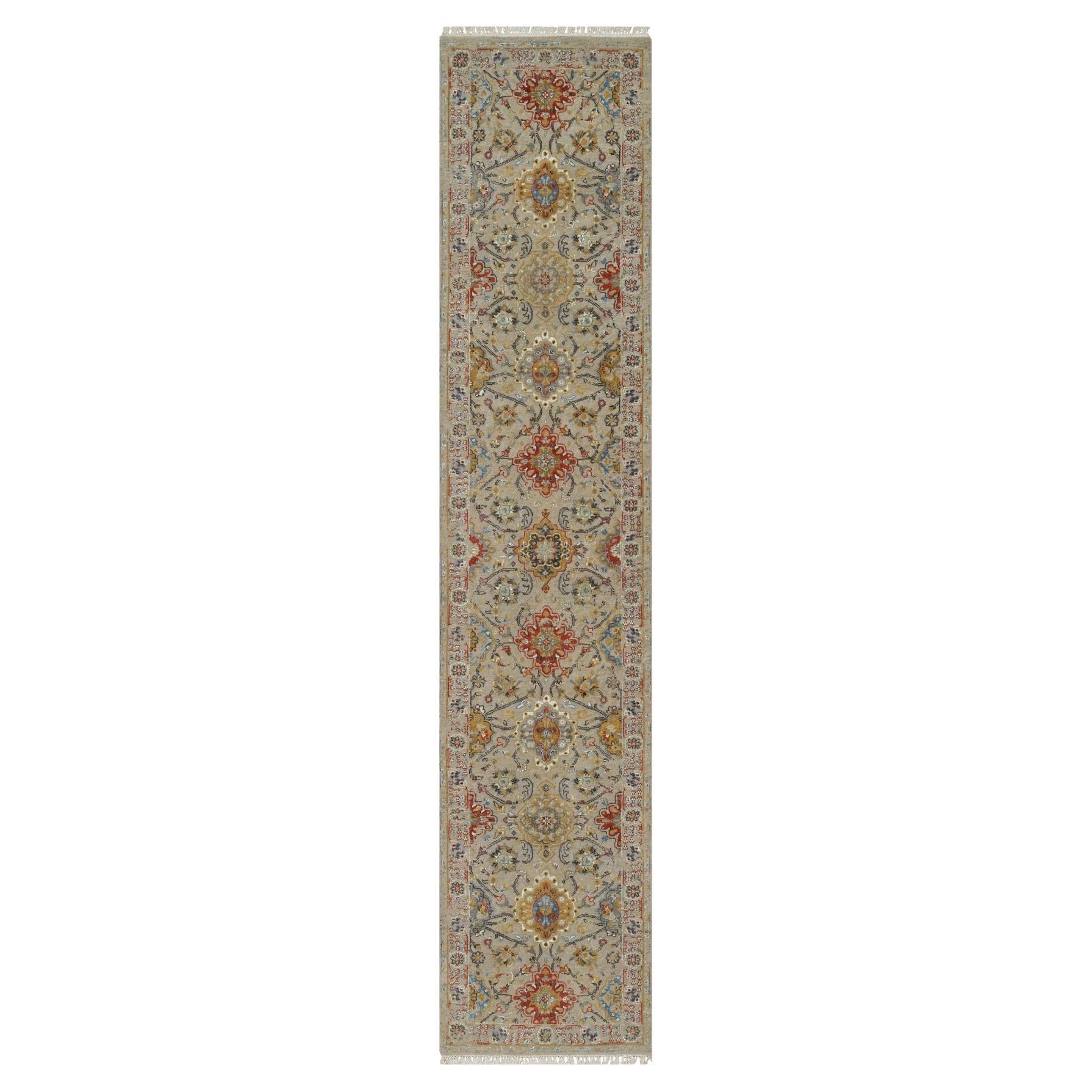 2
6 "x11
10" Brown THE SUNSET ROSETTES Tapis de course en laine et soie pure nouée à la main en vente