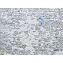 2'6"x11'10" Gray, Pure Wool Modern Abstract Design, Hand Knotted, Runner Rug