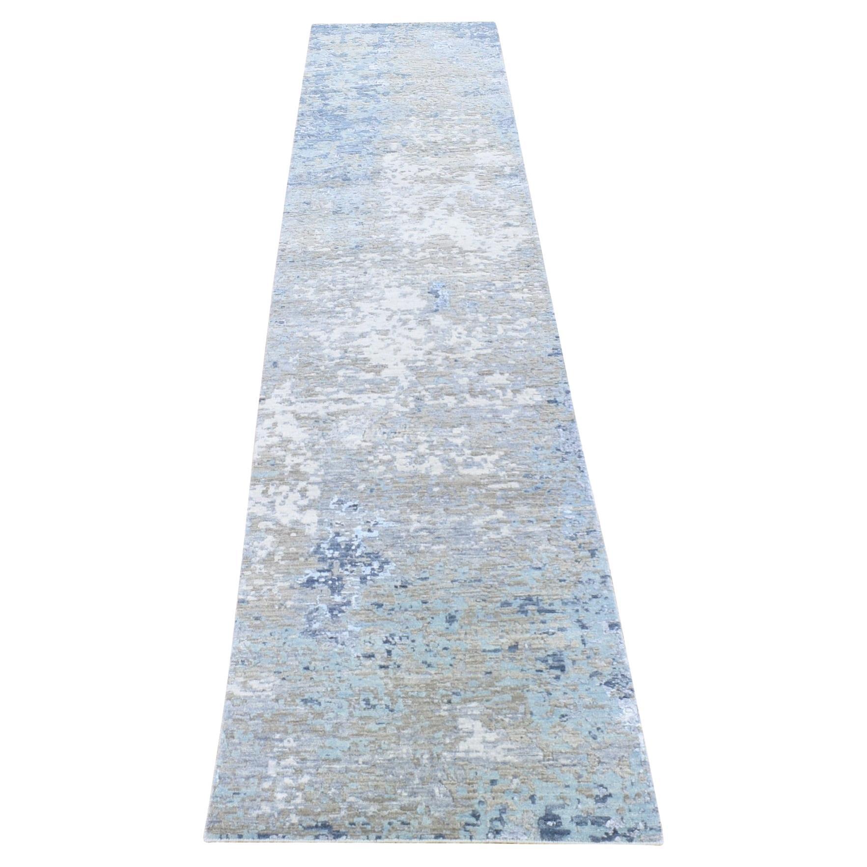 2
6 "x11
10" Gris, Pure Laine Design Modern Abstrait, Noué à la main, Tapis de course
