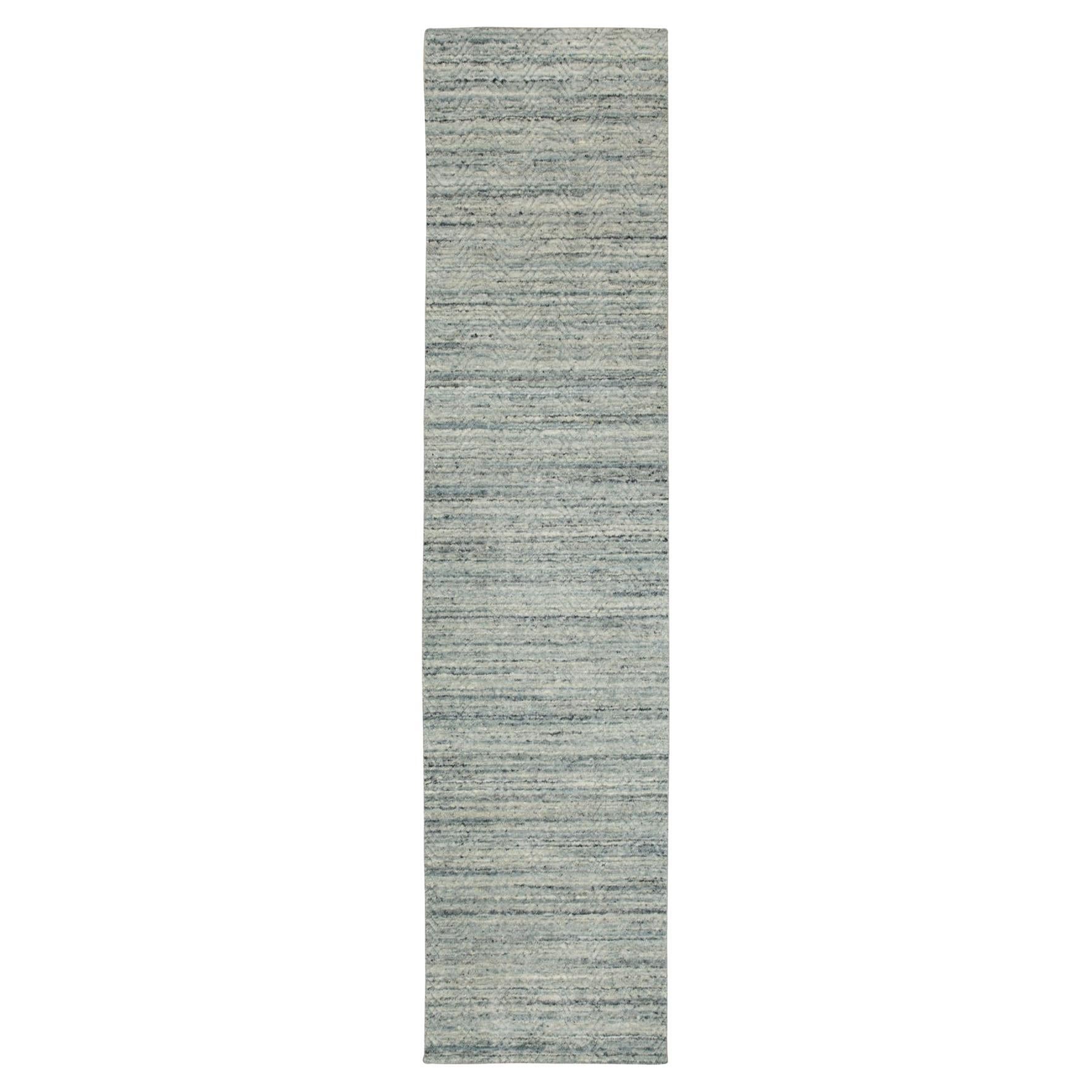 2'6"x11'10" Green Variegated Design Runner Hand Loomed Wool Modern Oriental Rug