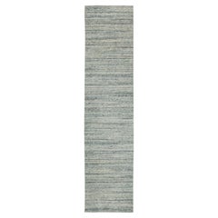 2'6"x11'10" Green Variegated Design Runner Hand Loomed Wool Modern Oriental Rug