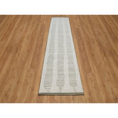 2'6"x11'10" Ivory Flat Weave with Pile Undyed Natural Wool Hand Woven Runner Rug