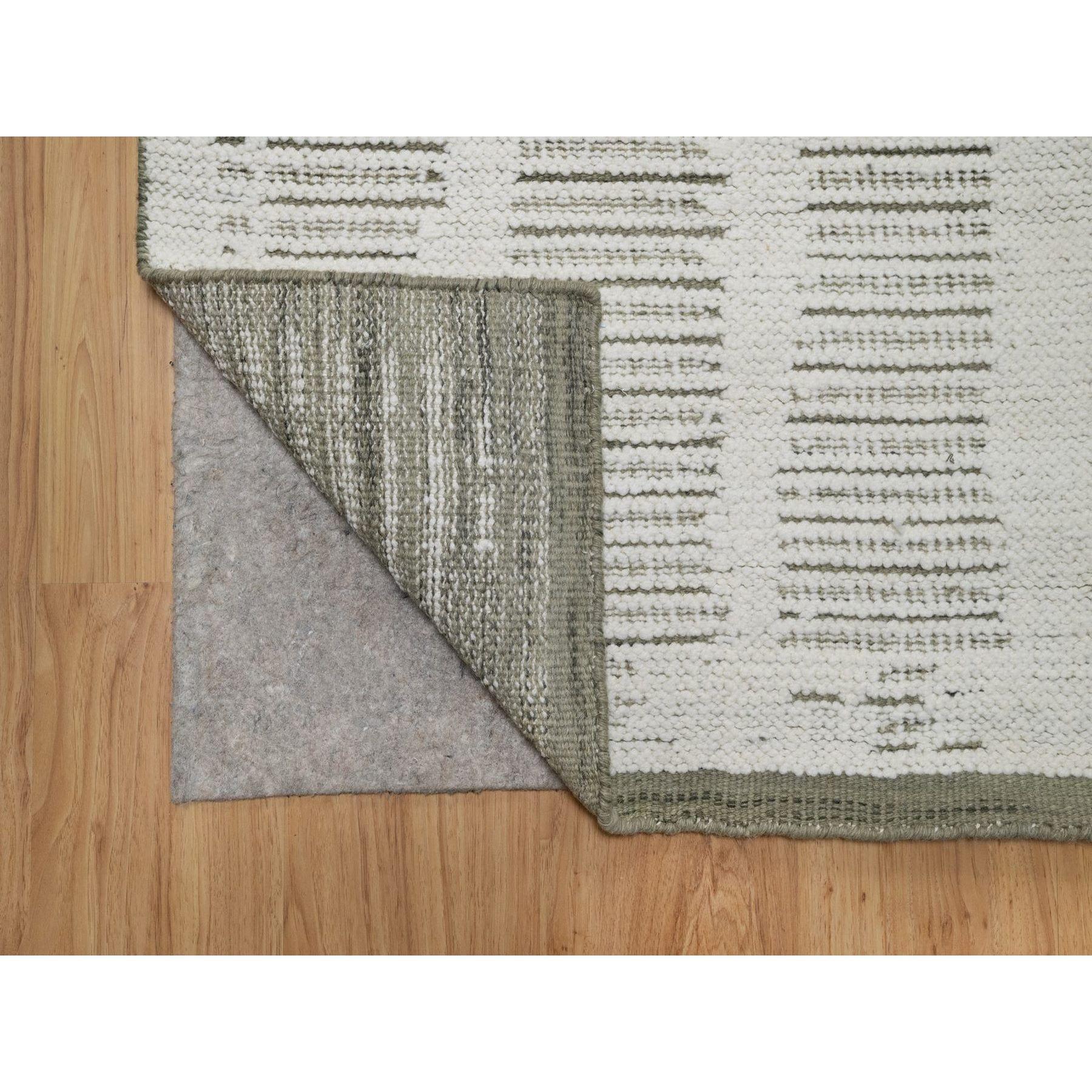 Moderno Tappeto Runner Avorio a trama piatta con vello in lana naturale non colorata, tessuto a mano, 2'6 