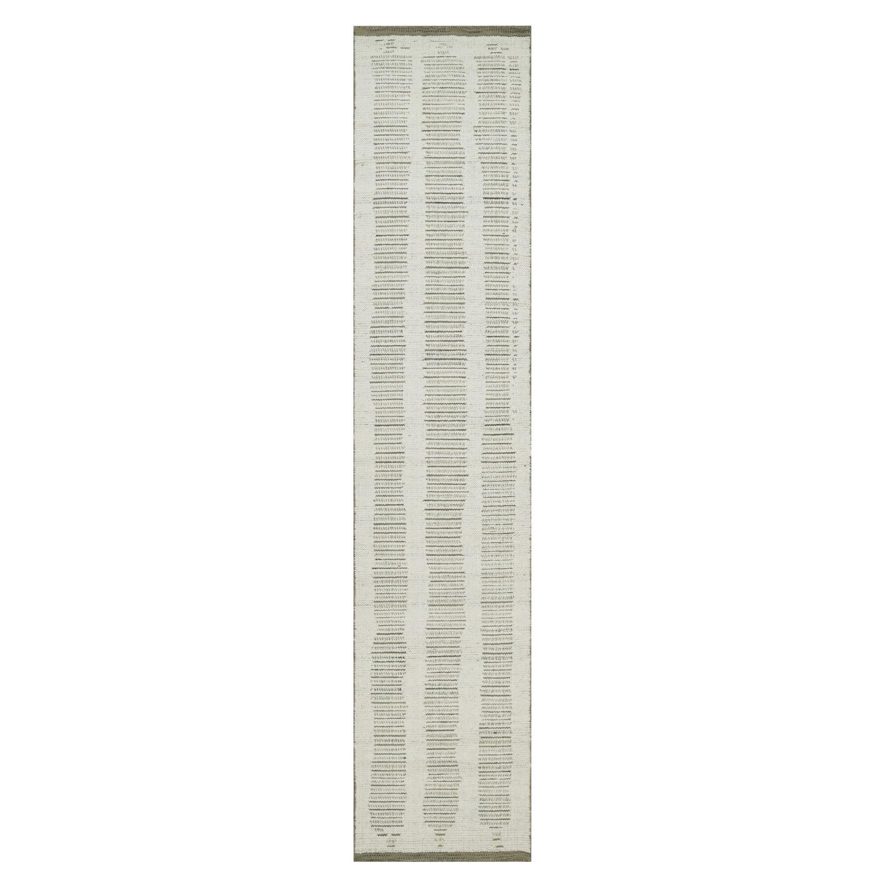 2
6"x11
10" Ivory Flat Weave with Pile Undyed Natural Wool Hand Woven Runner Rug