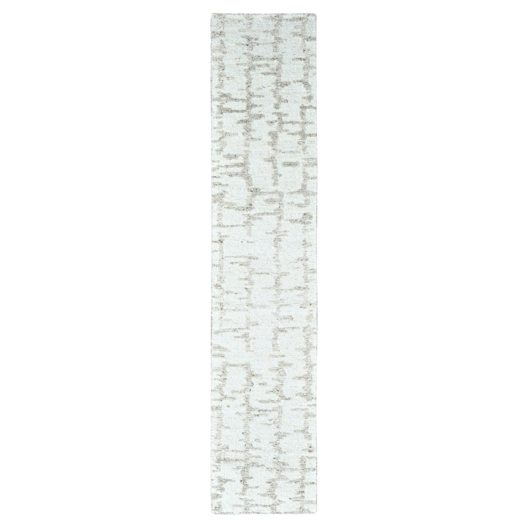 Tappeto Runner in lana annodato a mano con design minimalista svedese bianco 2'6 "x11'10" Lace White