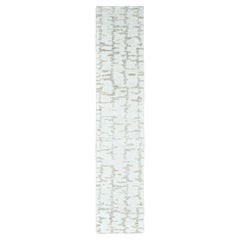 Tappeto Runner in lana annodato a mano con design minimalista svedese bianco 2'6 "x11'10" Lace White