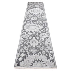 2'6"x11'10" Nevada Gray Hand Knotted Oushak Influence Silk with Wool Runner Rug