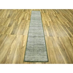 2'6"x11'10" Pine Green 100% Wool Oxidized & Distressed Grass Design Runner Rug