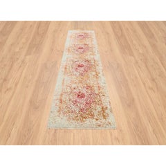 2'6"x11'10" Pink Hand Knotted Persian Wool and Pure Silk Runner Rug