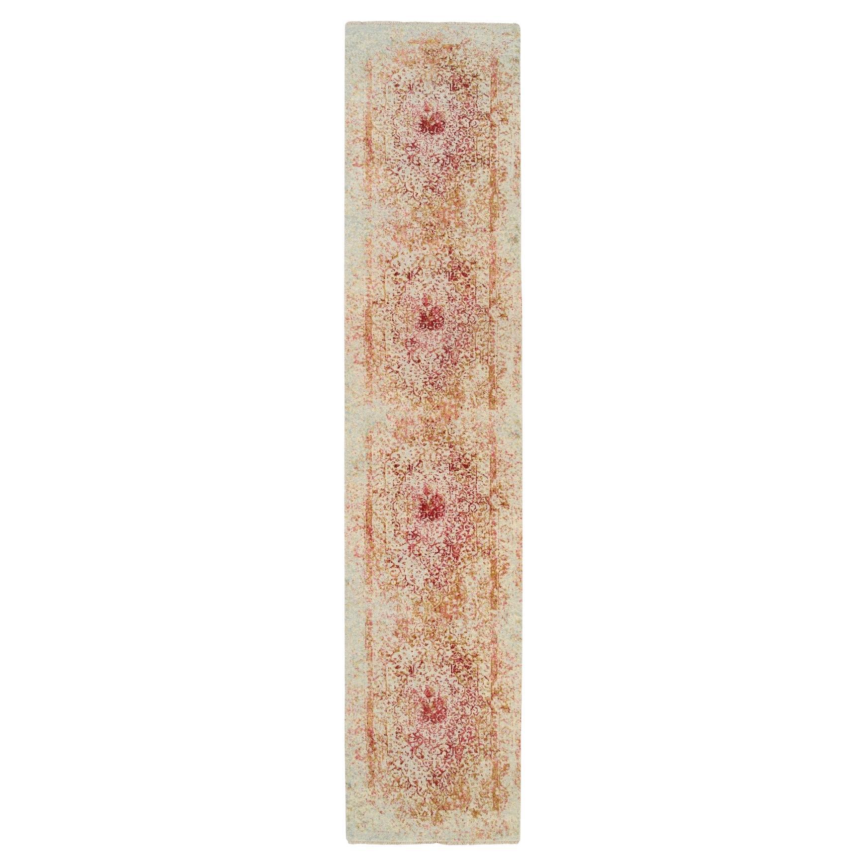 2'6"x11'10" Pink Hand Knotted Persian Wool and Pure Silk Runner Rug