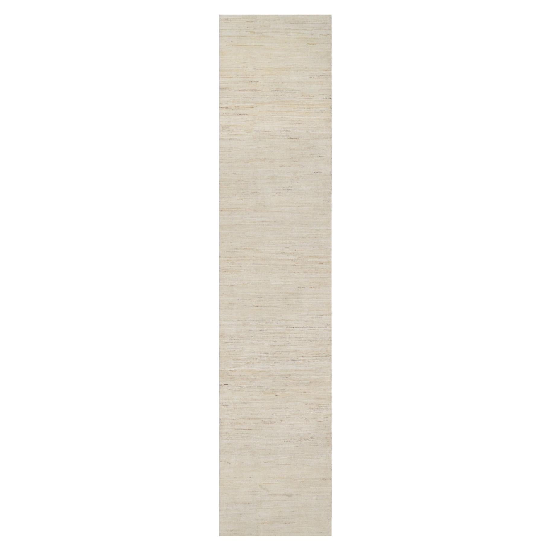 2'6"x11'10" White, 100% Wool, Hand Knotted, Modern, Lori Buft Gabbeh Runner Rug