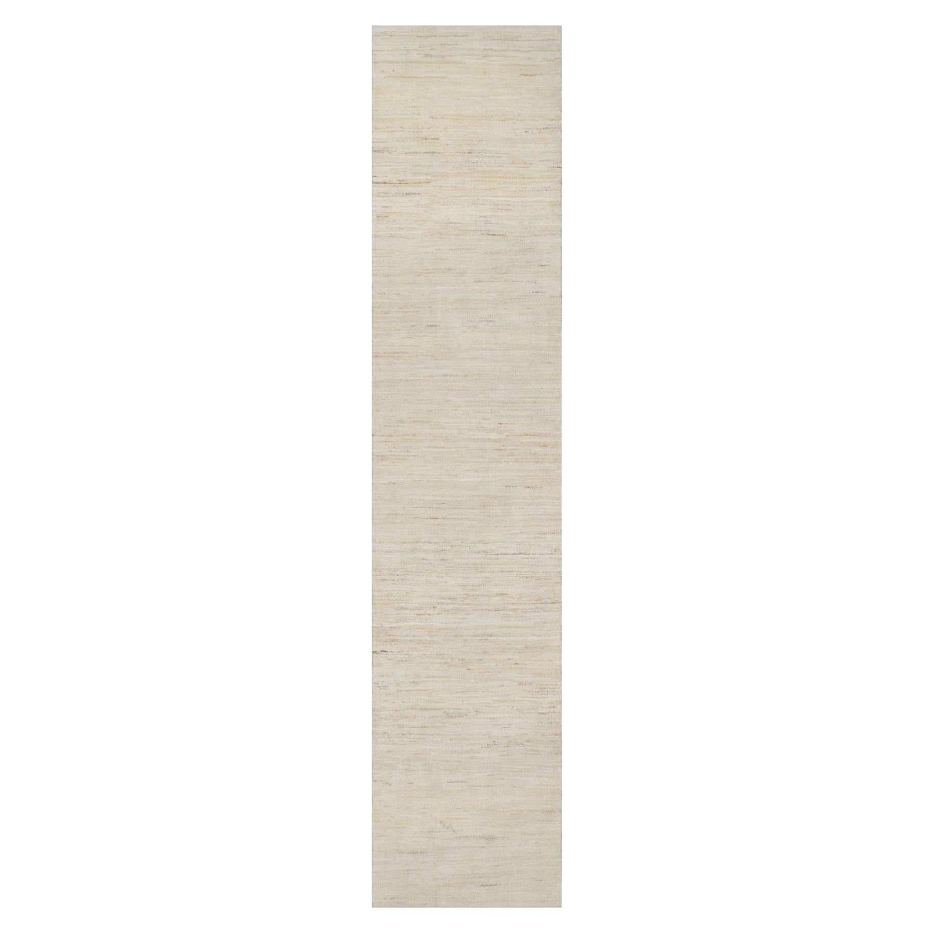 2'6"x11'10" White, Modern, Lori Buft Gabbeh, Pure Wool, Hand Knotted Runner Rug