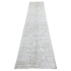 2'6"x11'3" Ivory Afghan Angora Oushak Leaf Design Hand Knotted Wool Runner Rug