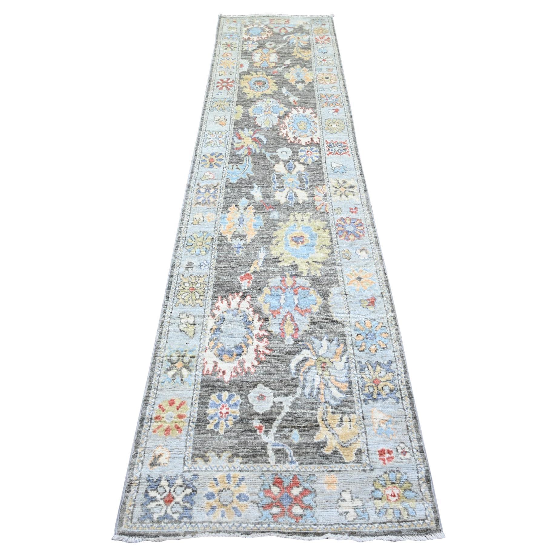 2'6"x11'4" Dim Gray Afghan Angora Oushak Wool Hand Knotted Runner Oriental Rug