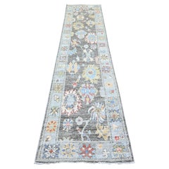2'6"x11'4" Dim Gray Afghan Angora Oushak laine nouée à la main Tapis oriental