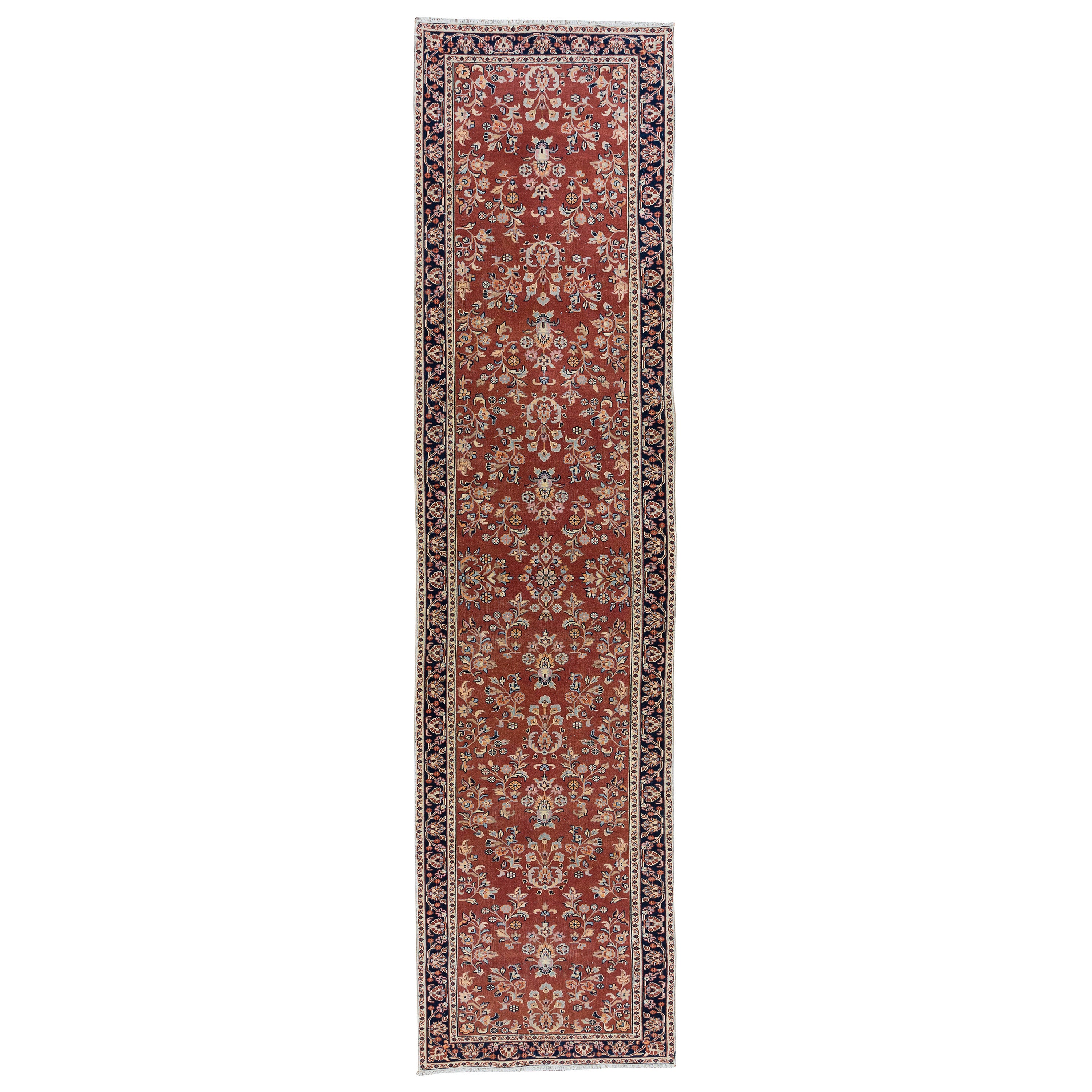 Türkischer handgeknüpfter Vintage-Läufer mit Blumenmotiv 2,6x11.4 Ft