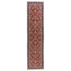 Tappeto da corridoio vintage turco annodato a mano da 2,6x11,4 piedi con motivo floreale