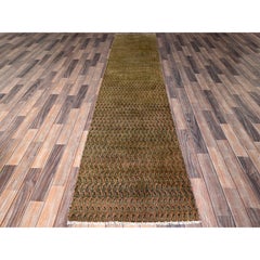 2'6 "x11'5" Alfombra de Mesa Marrón Vintage Tabriz Diseño Paisley Anudada a Mano de Pura Lana