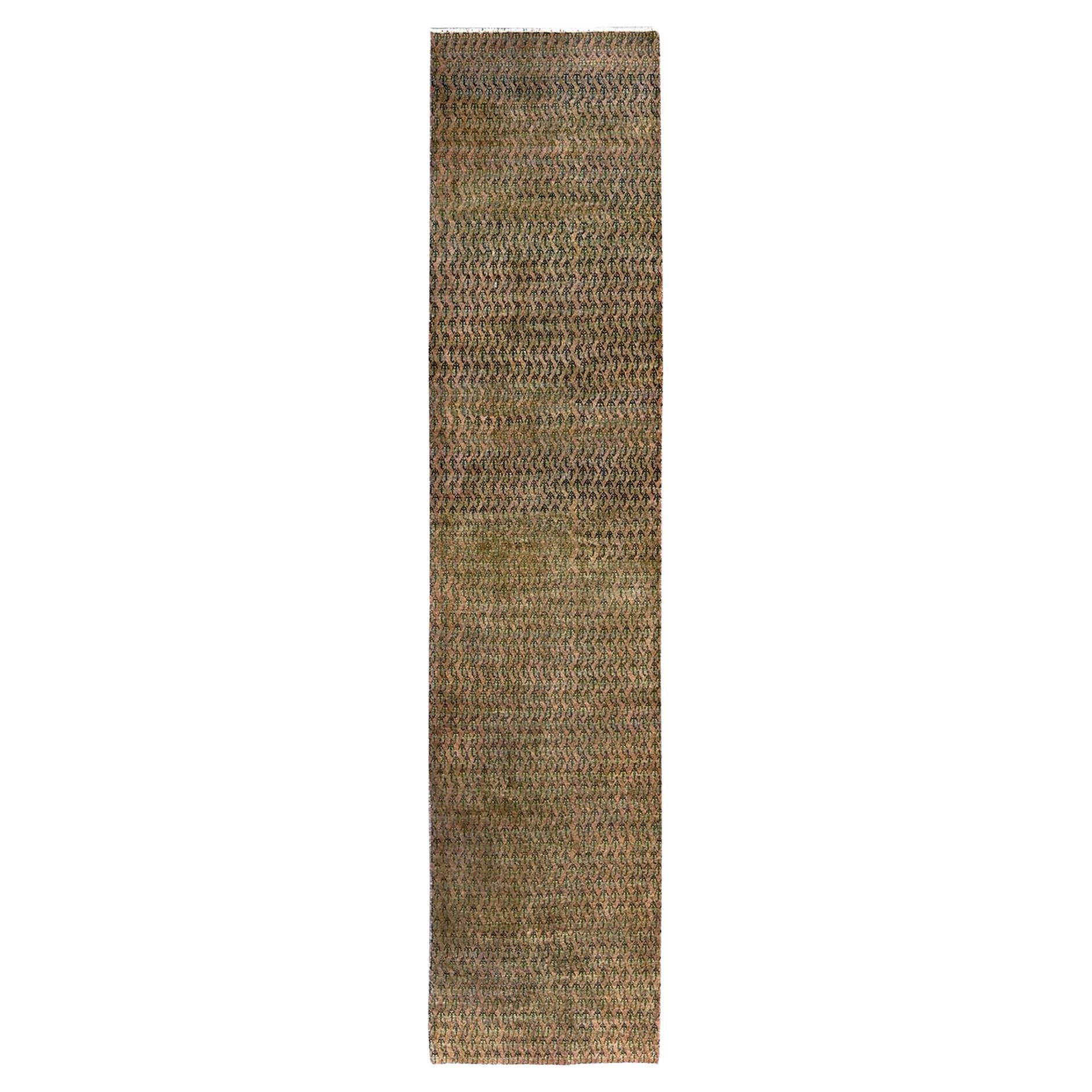 2'6 "x11'5" Brown Vintage Tabriz Paisley Design Hand geknüpft reine Wolle Läufer Teppich im Angebot