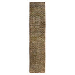 2'6"x11'5" Brown Vintage Tabriz Paisley Design Hand Knotted Pure Wool Runner Rug