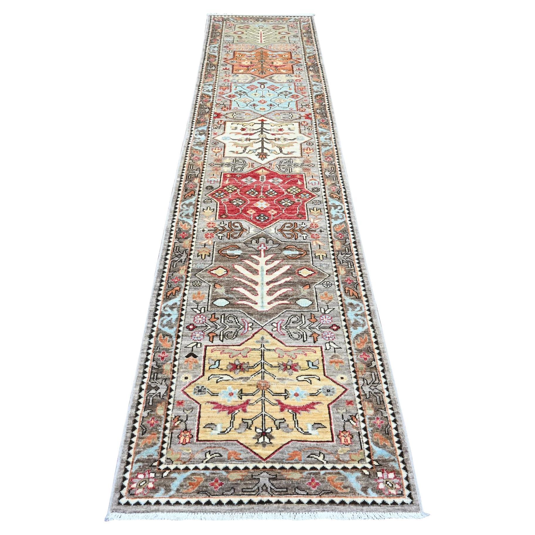 2'6"x11'5" Spanish Gray Caucasian Akstafa Design Hand Knotted All Wool Runner