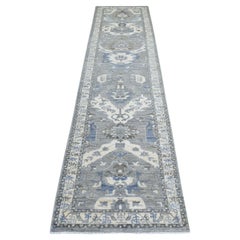 2'6 "x11'6" Alfombra de Lana Extra Suave Anudada a Mano Gris Afghan Peshawar Runner Rug