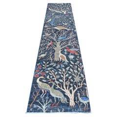 2'6"x11'7" Millennium Blue Pure Wool Afghan Peshawar Hand Knotted Runner Rug