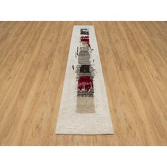 2'6"x11'7" White, Lori Buft Gabbeh, Pure Wool, Hand Knotted Runner Rug